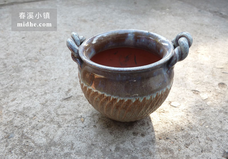 双耳流釉陶盆-春溪小镇